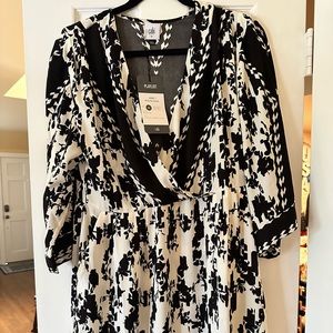 CAbi 6369 Medium X-Factor Dress Spring 2023 NWT Black/White Faux Wrap with Belt